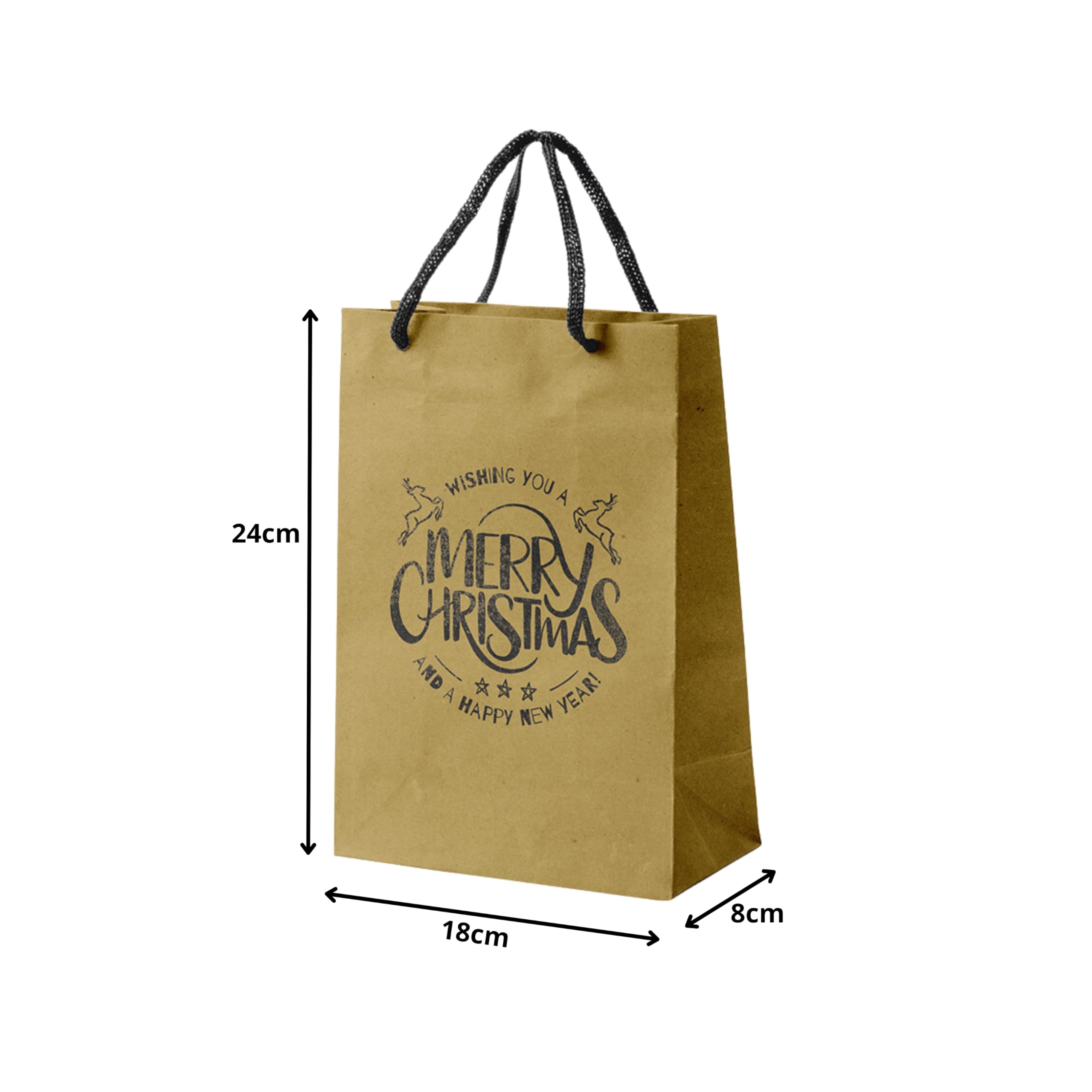 25x Bolsas de Papel Kraft Navideñas Marrones con Asas de Cuerda 18x8x24cm - Bolsas de Regalo - Navidad - Varias Opciones de Impresión Temáticas Navideñas