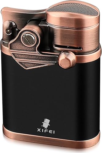 XIFEI Encendedor de puros con 4 chorros con soporte para puros, encendedor de brazo basculante a prueba de viento, llama ajustable, encendedor de