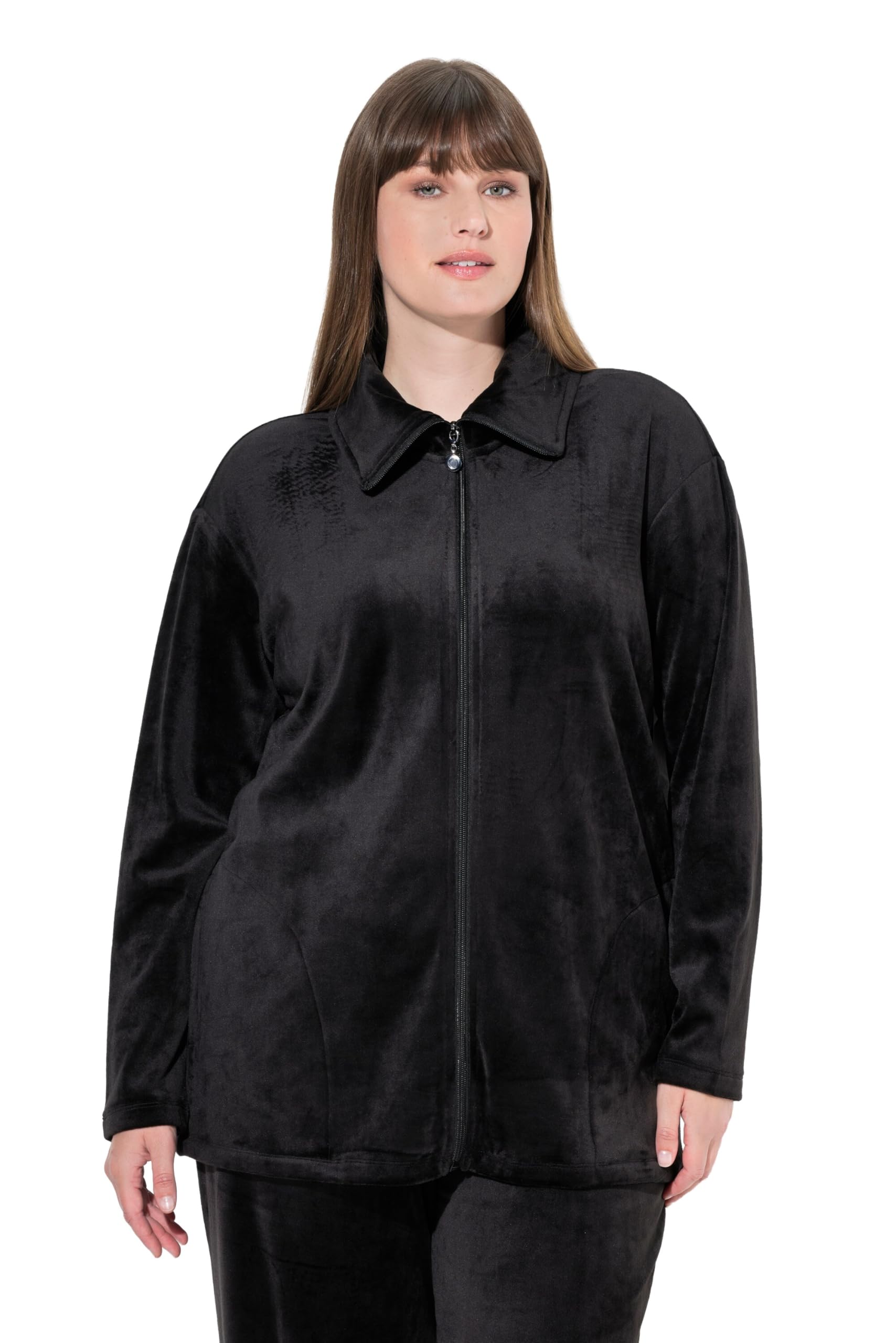 Ulla Popken Damen große Größen Übergrößen Plus Size Homewear-Jacke, Nicki, Stehkragen, kuschelweich 798065