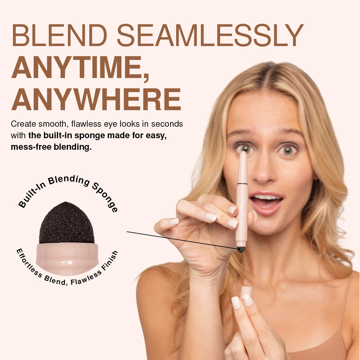 Palladio Waterproof Eyeshadow Stick with Blending Sponge, Long Lasting & Effortless Application, Smudge Free & Crease Proof Formula, Matte & Shimmer Shades, Buildable Eye Shadow (Matte Mocha)