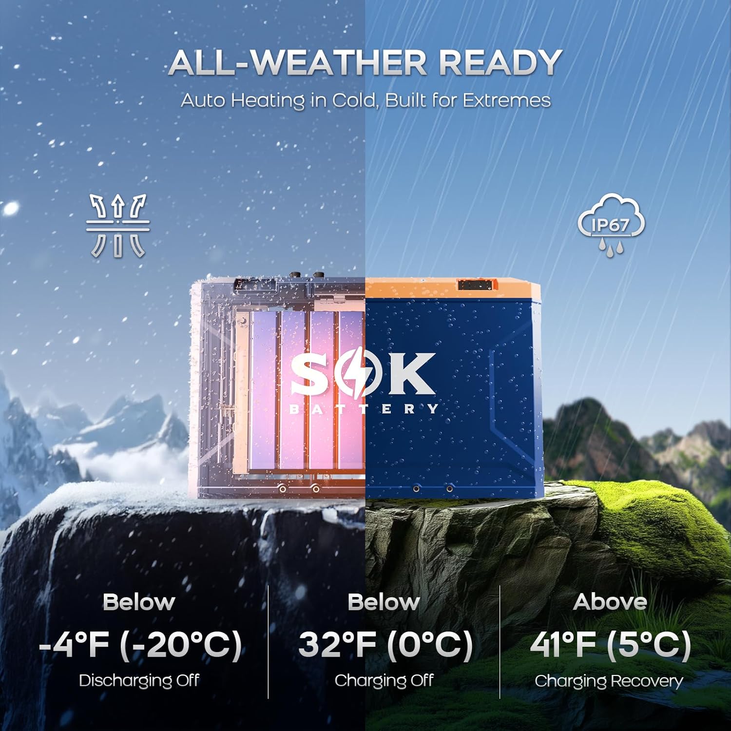 SOK Battery 24V 150Ah Lithium Iron Phosphate Battery 8000+ Deep Cycles with Built-in Heater, IP67 Marine Grade, Bluetooth 5.1 CAN Communication for RV Off-Grid Solar Marine Home Backup