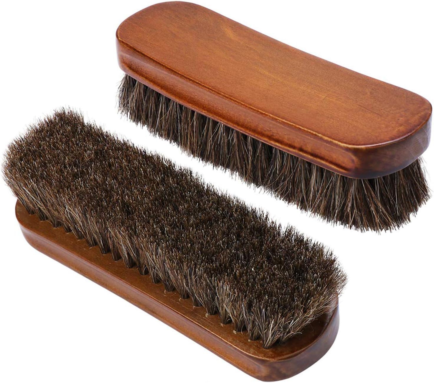 Shoe Brush, Bebester 2 PCS Horsehair Brush Shoe Shine Brush Buffing Polishing Brush for Boots, Shoes, Furniture, Car Seats, Interiors, Sofas, bags
