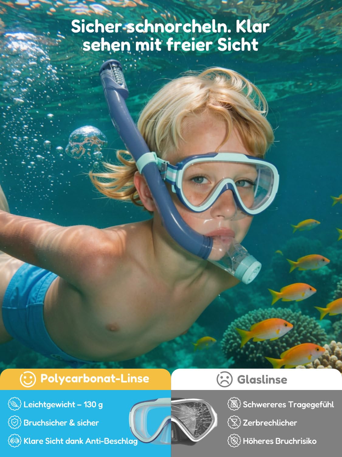 ACURE Taucherbrille Kinder 3-12 Jahre, Antibeschlag Schwimmbrille Schnorchelmaske mit Nase & Stoffband, Tauchmaske zum Tauchen & Schnorcheln für Jungen Mädchen