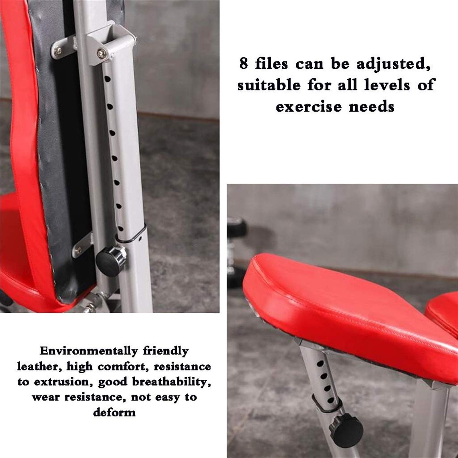 Panca con manubri, Panca per Pesi, Panca per Pesi Regolabile, Panca per Sit-up, Portatile, per Esercizi, Fitness, Allenamento, Panca inclinata, Rosso
