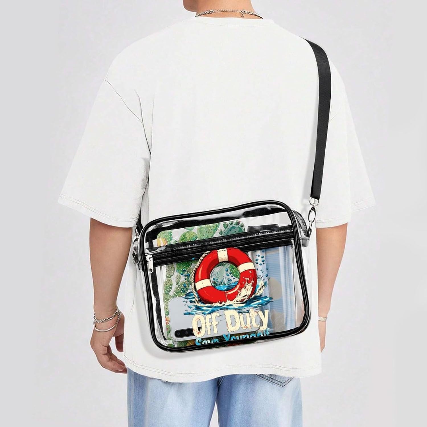 Off Duty Lifeguard Clear Tote Bag Transparent Stadium Approved | crossbody,10*3.1*8.7",zippered closure,with adjustable strap