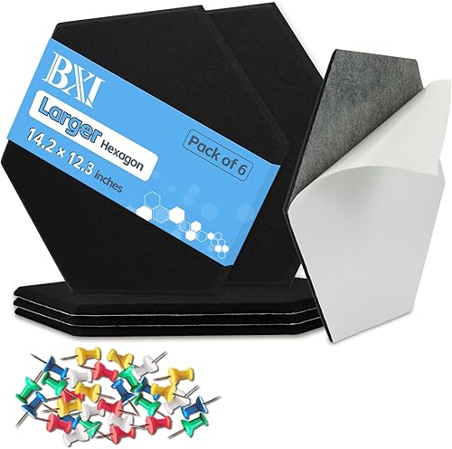 BXI Tablón de anuncios de fieltro, 12 x 12 x 38 pulgadas, paquete de 6 tableros de visión autoadhesivos, tablero grueso y resistente con borde