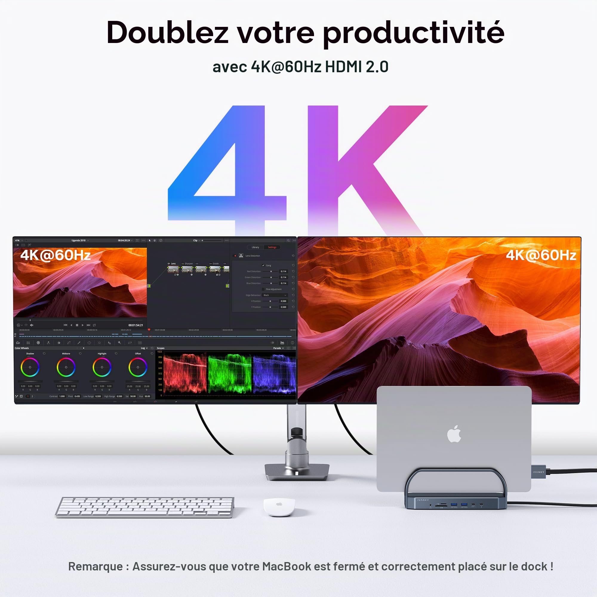 iVANKY 12-en-1 FusionDock 2 Station d'accueil Verticale pour MacBook Pro avec Alimentation 150W, Dock Double écran 4K@60Hz pour Mac M3/M4 Pro/Max 2xHDMI, 96W PD, 6 USB, Ethernet, SD/TF et Audio