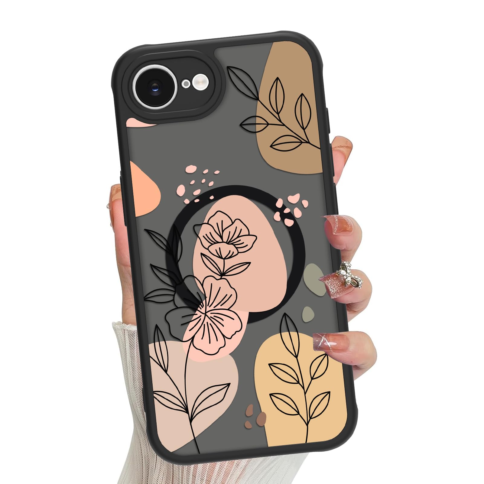 Jefonha Magnetic for iPhone 16e Case for Women Men, Cute Floral Flowers Phone Case [Compatible with Magsafe] Translucent Matte Shockproof Cover,