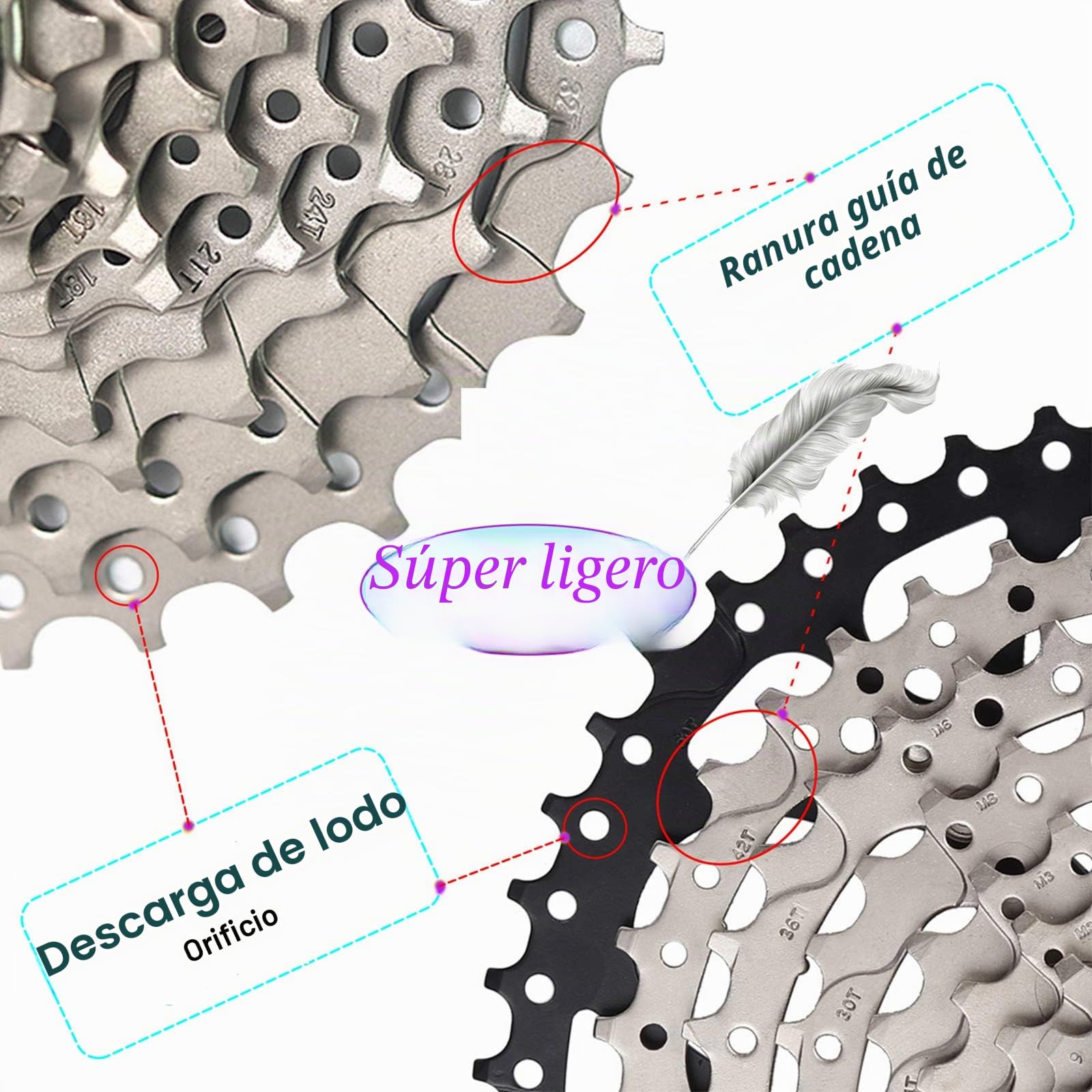 Cassette de Bicicleta de montaña de 10 velocidades para Bicicleta de montaña, Bicicleta de Carretera, súper Ligero