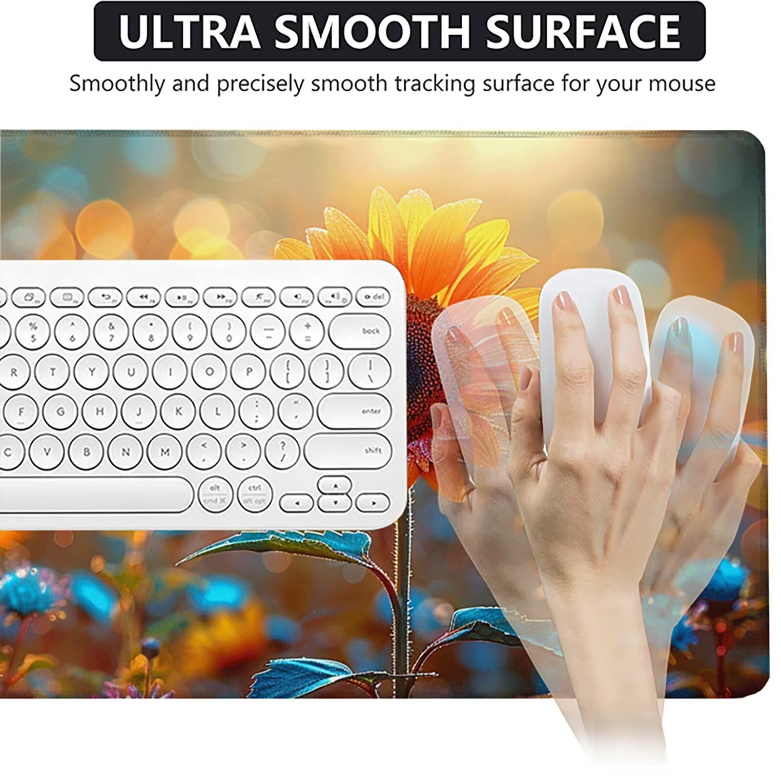 Girasol Alfombrilla Ratón Gaming XXL 1500x800mm, Alfombrilla Gaming Amarillo Mousepad con Base de Goma Antideslizante, Impermeable Desk Mat para Teclado y Raton, Accesorios Gaming, Regalos F-T