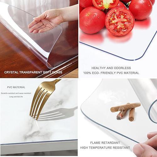 Miniatura 2 de Mantel de PVC transparente de 0.039 pulgadas de grosor, protector de mesa para comedor, oficina, tapete de plástico para escritorio, resistente al