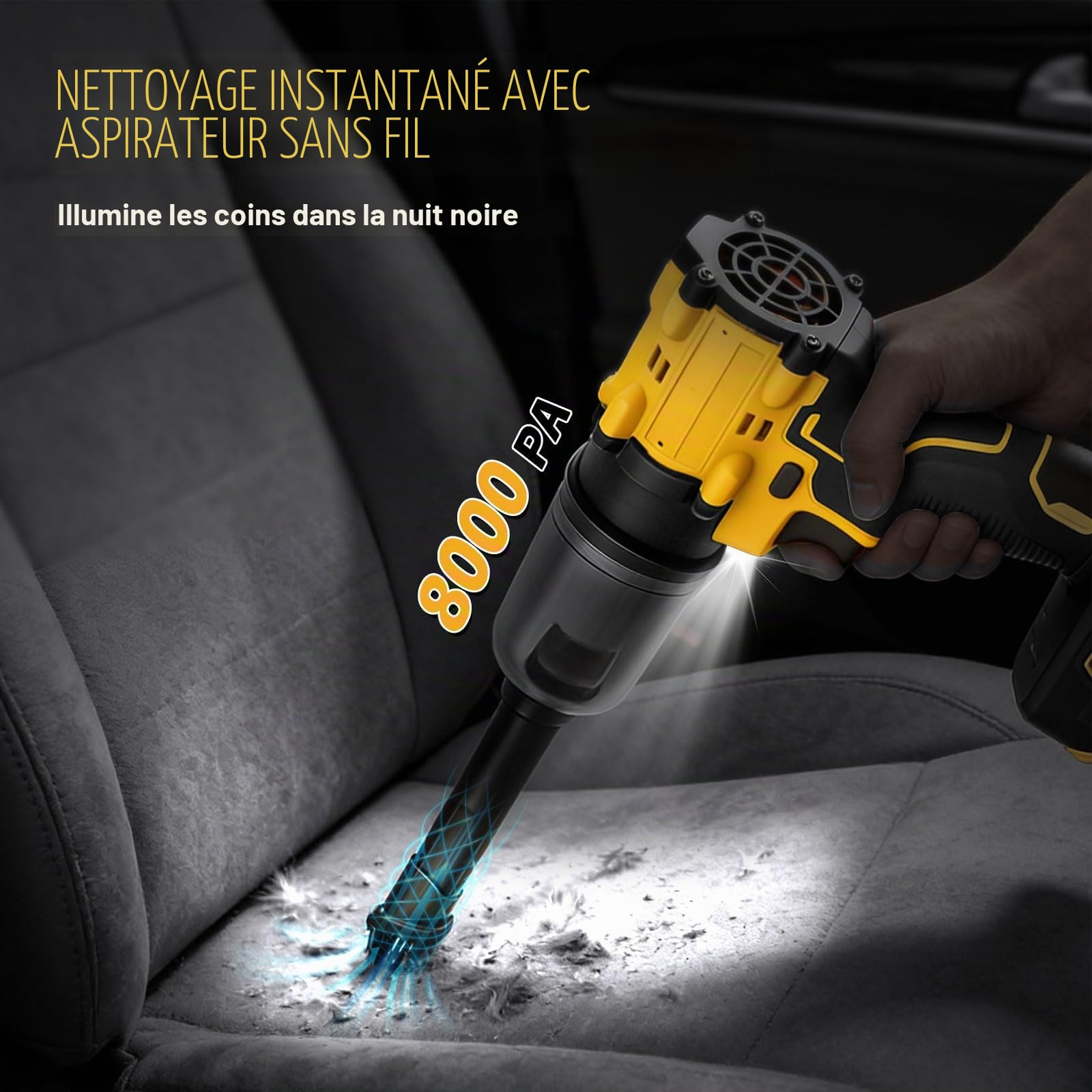 Souffleur à poussière sans fil pour Dewalt 18/20 V, aspirateur à main 2 en 1 sans balai 85 000 tr/min avec vitesse réglable et 5 buses pour la voiture, la maison, le bureau, la cuisine (sans batterie