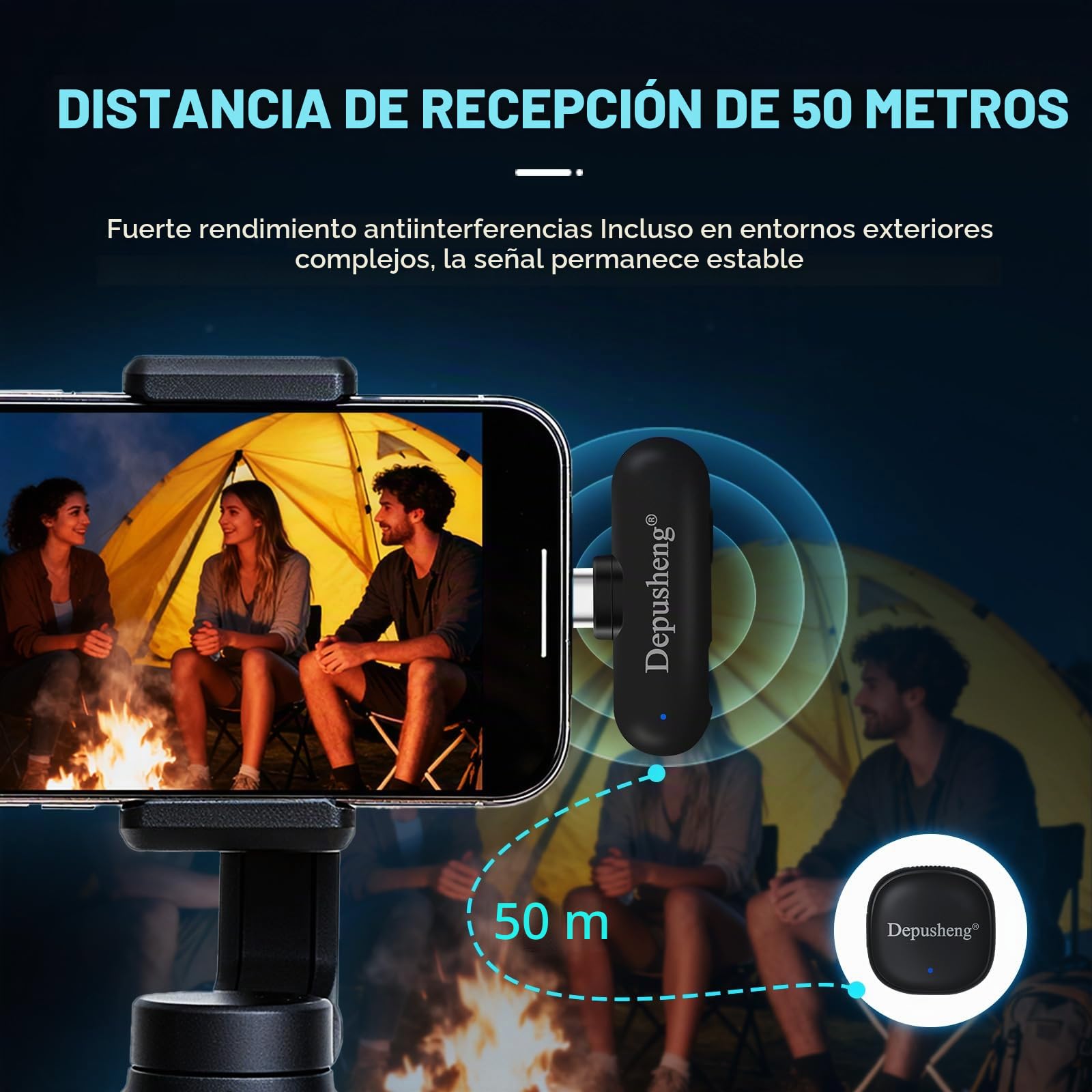 Depusheng V2 - 2 micrófonos Lavalier inalámbricos para iPhone, iPad y Android con estuche de carga, 8 horas de autonomía, micrófono de solapa para grabación de vídeo, vlogging, YouTube, entrevistas, 3