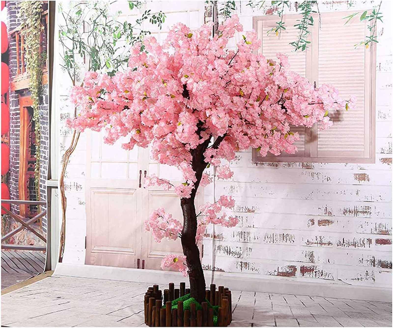 Kunstplanten voor buiten, 150 cm hoog, kunstmatige kersenbloesemboom, dichte realistische bloemen, nepplant, decoratieve kunstplanten met massief houten stam, voor binnen, thuiskantoor, tuindecor Made