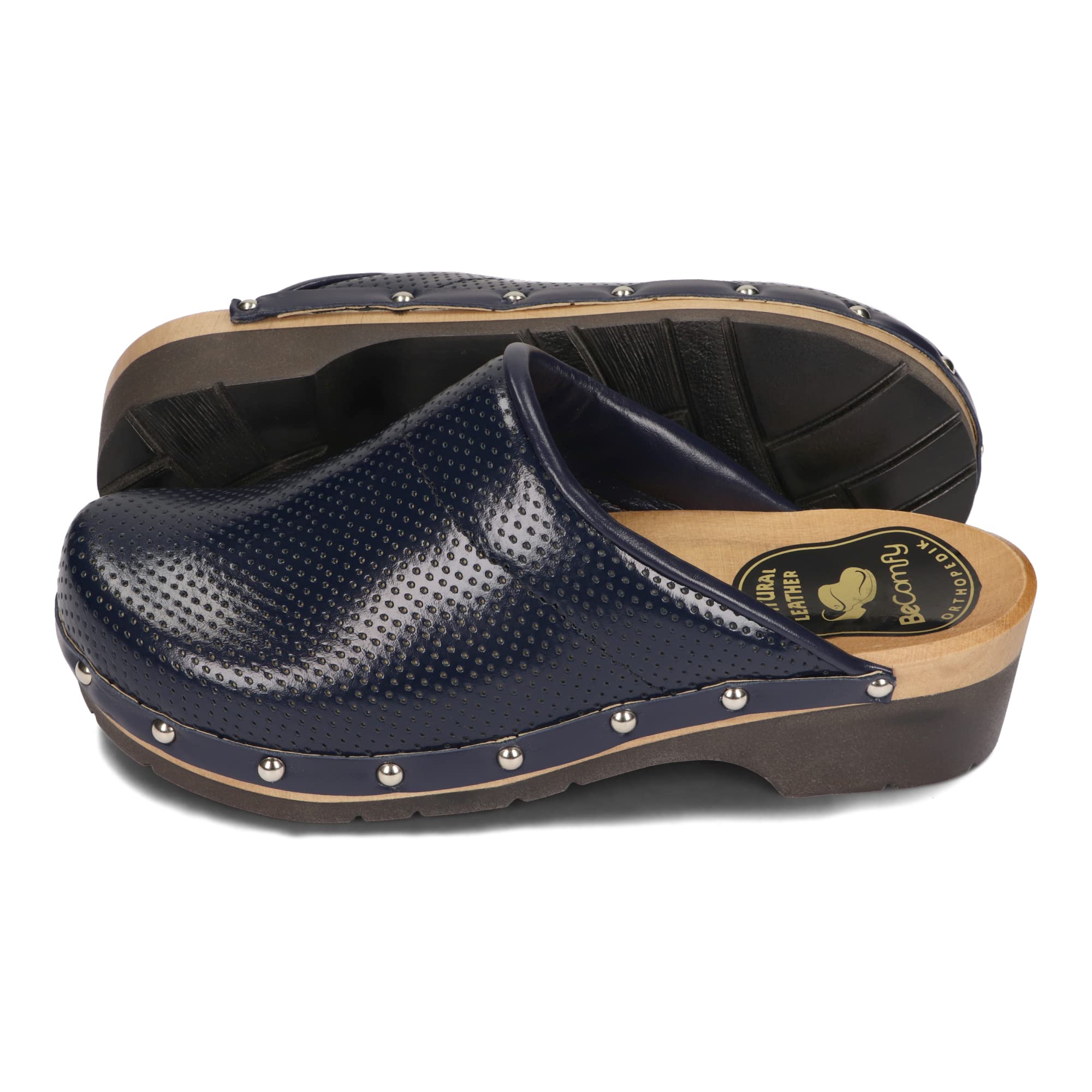 BeComfy Zoccoli da Donna in Pelle con Suola in Legno 35 36 37 38 39 40 41 EU
