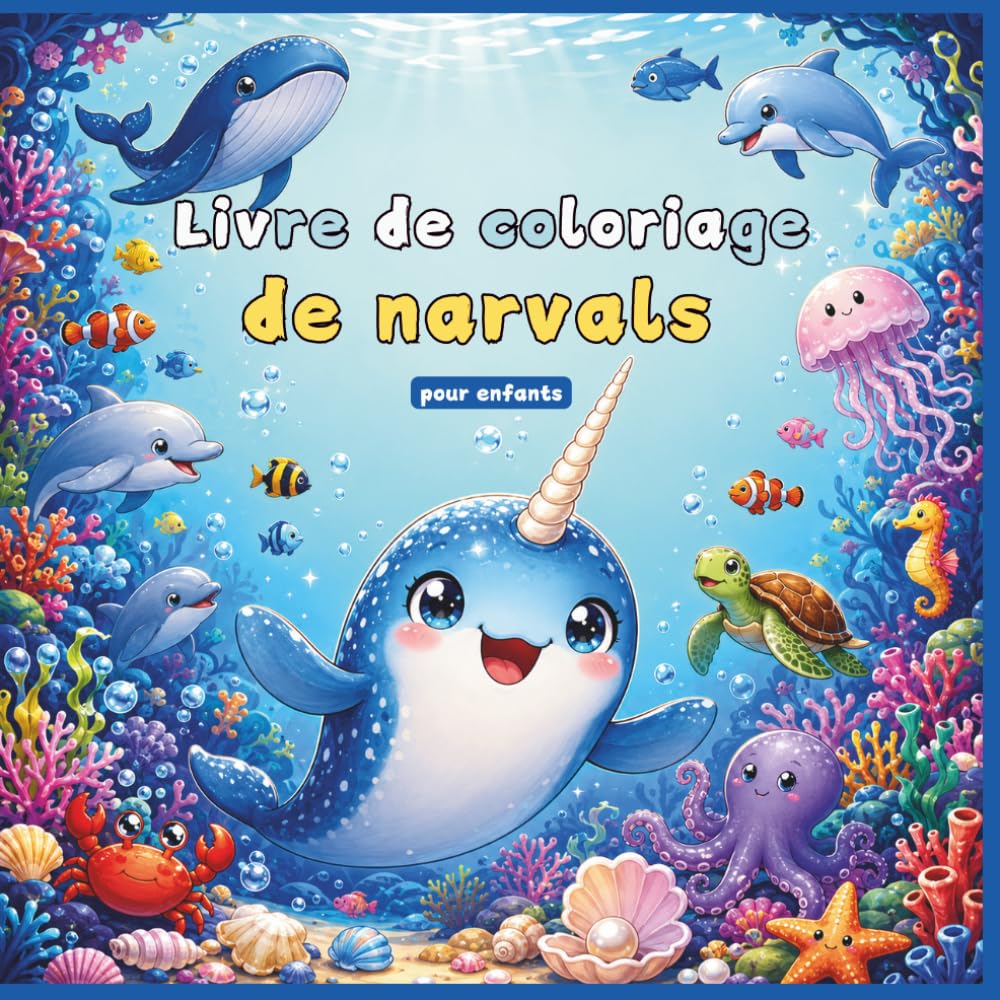 Livre de coloriage de narvals pour enfants: 50+ dessins de narvals mignons | Coloriage facile avec gros contours | Monde sous-marin magique | Cadeau parfait pour enfants de 4 à 8 ans