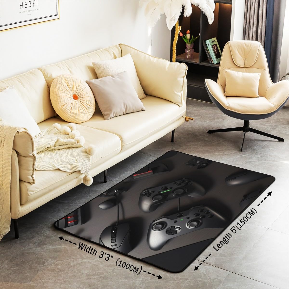 Loussiesd Dywan do salonu dla graczy, 100 x 150 cm, gamingowy dywan akcentujący dla chłopców, dziewcząt, nastolatków, nowoczesny kontroler konsoli do gier, mata podłogowa, joystick, czarna