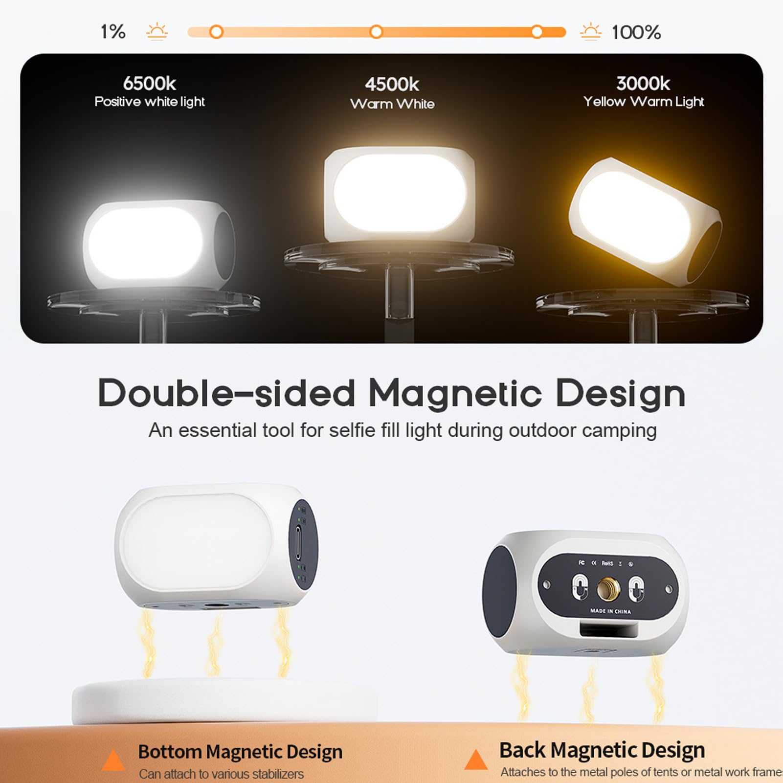 Lot de 2 lampes LED magnétiques avec 40 perles LED compatibles avec DJI Osmo Pocket 3, lampe vidéo 3000K-6500K, 10 niveaux de luminosité, batterie intégrée