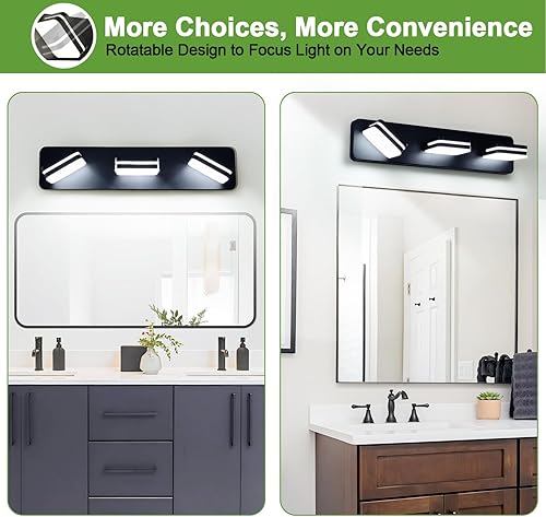Miniatura 7 de Lámparas LED regulables para tocador de baño (3 luces, 19 pulgadas), rotación de 360, acrílico, negro mate, para baño, modernos accesorios de