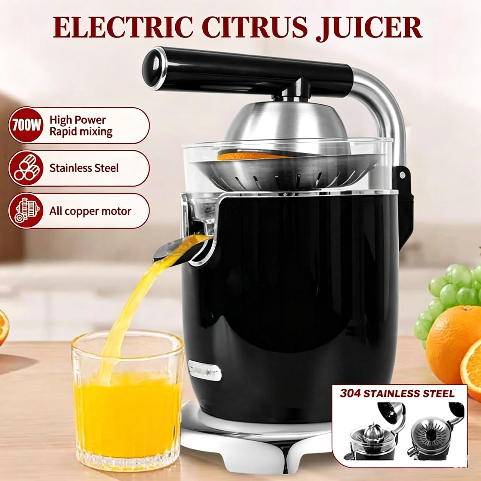 Spremiagrumi Elettrico, Spremiagrumi Automatico All'arancia, Limone E Lime | 2 Coni, Spremifrutta Compatto For Uso Domestico, Caffetteria, Bar E Ristorante