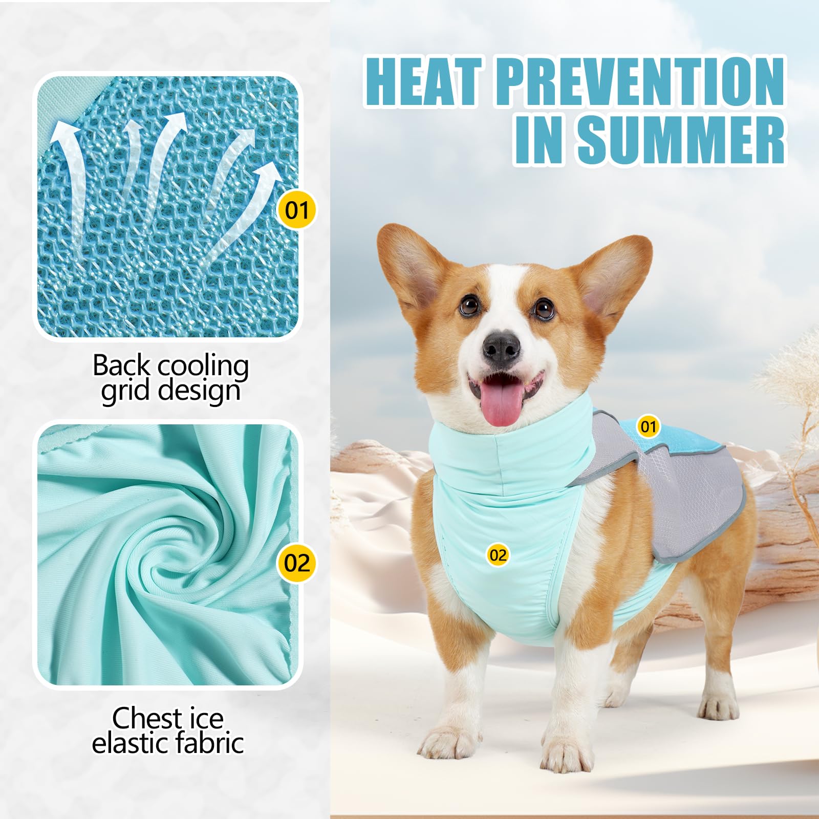 Elehui Dog Cooling Vest,Evaporative Comfortable Dog Cooling Coat,Breathable Pet Cooling Vest,Summer Sun Protection Dog Jacket with Reflective Stripes for Small Medium and Large (Blue - Image 3