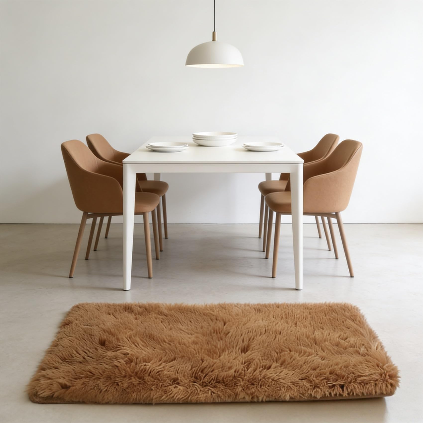 Tapis de salon antidérapant et doux à poils longs marron