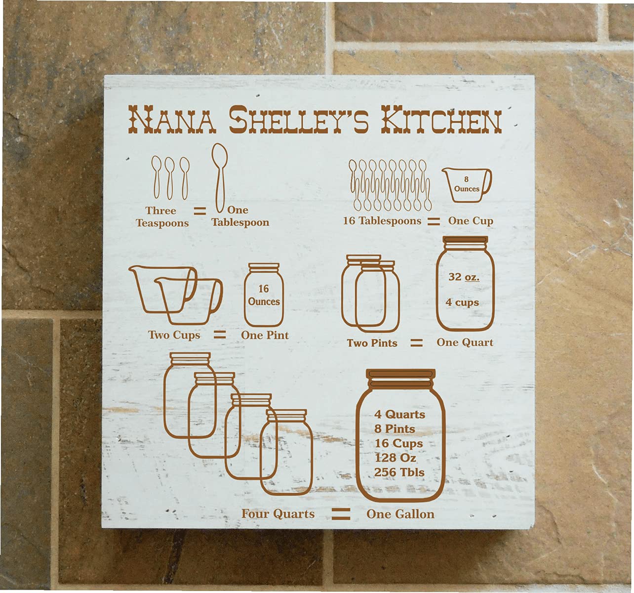 Comfort House Personalized Kitchen Decor Box Sign with Measurement Chart - Teaspoon, Tablespoon, Cup