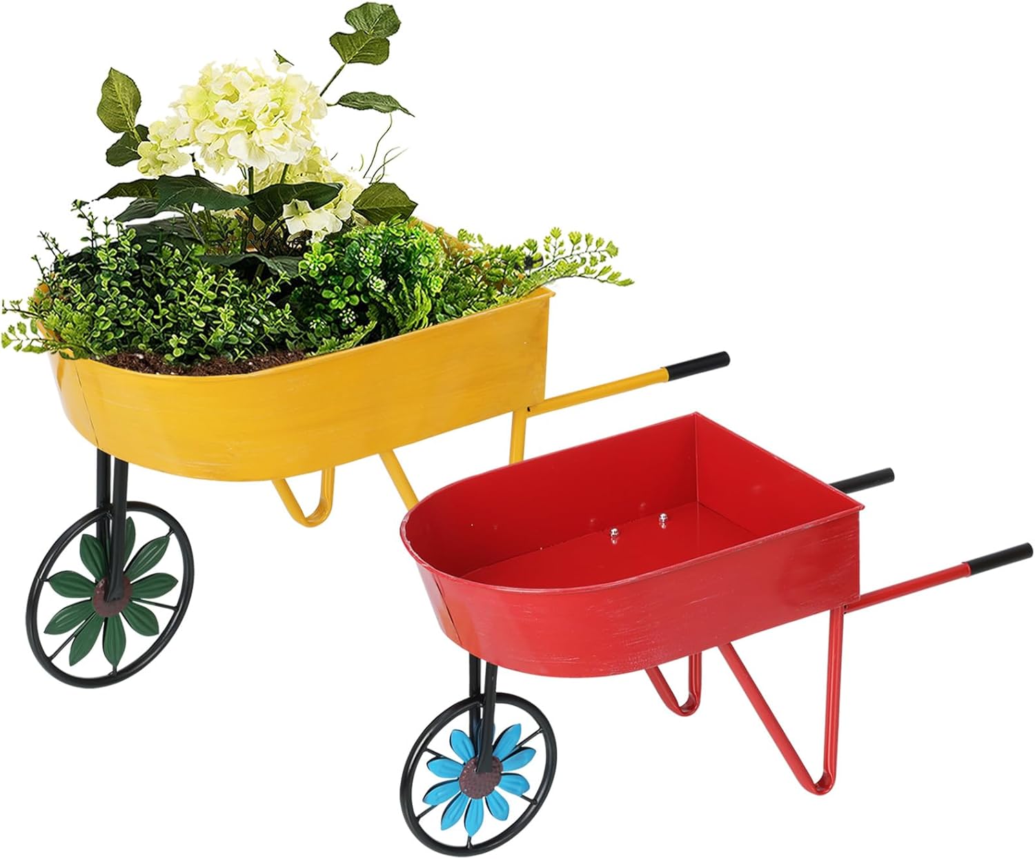 Amazon.com : BAYN Metal Wheelbarrow Flower Cart Planter, 2 Packs Plant ...