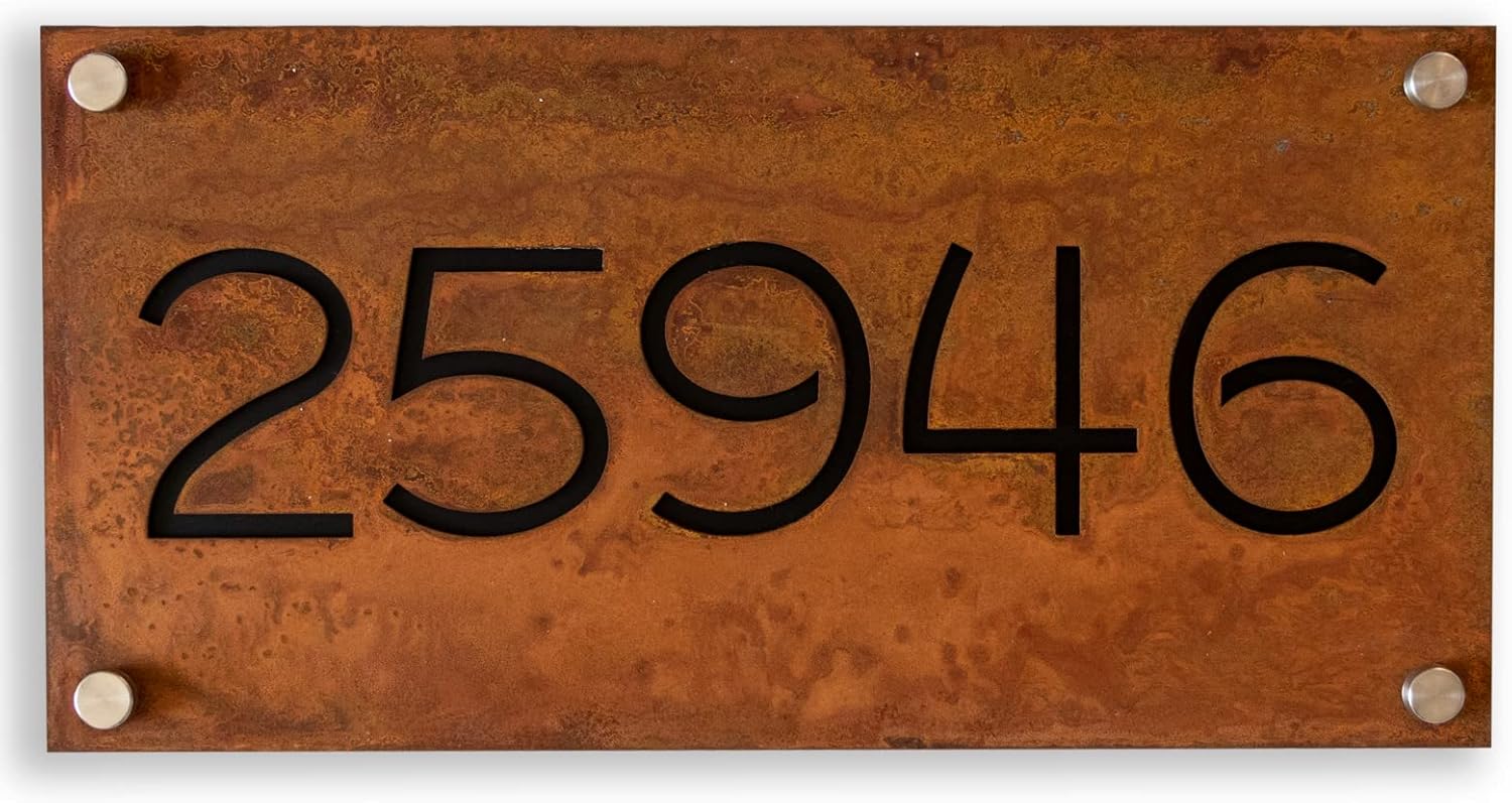 Rusted Iron House Numbers Plaque with Address, Address Plate, House Numbers for Outside Modern