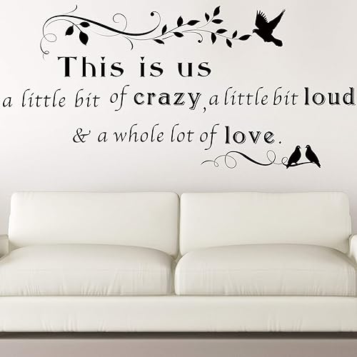 Calcomanías de pared con texto en inglés "This is Us Crazy Loud Love", calcomanías de pared con texto inspirador para decoración del hogar