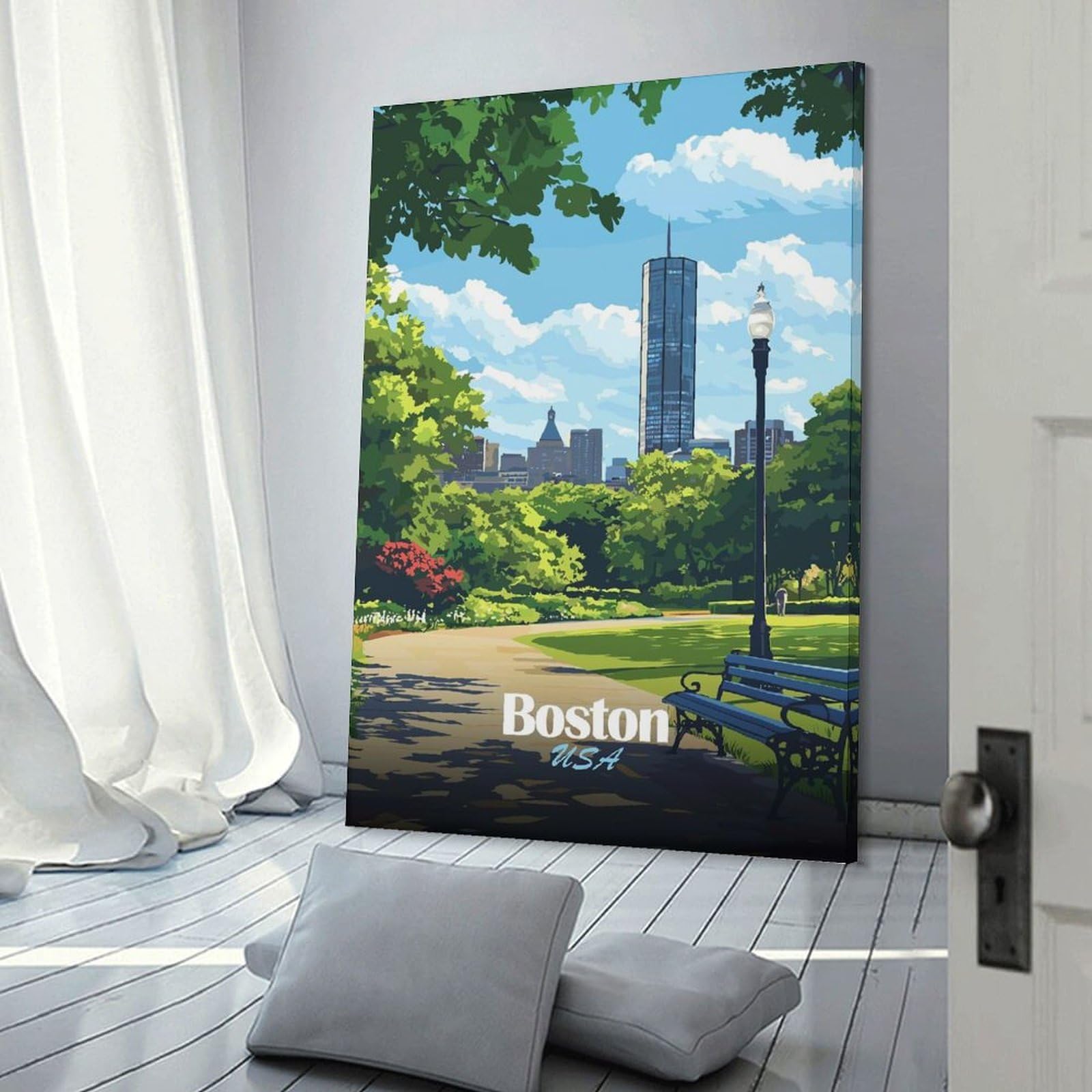 Junmoney Canvas Wall Art Boston Cityscape(2), 16x24inch(40x60cm), for Corridors, Hallways Or Apartment Entries, Decorative Canvas Styling for Entry Areas