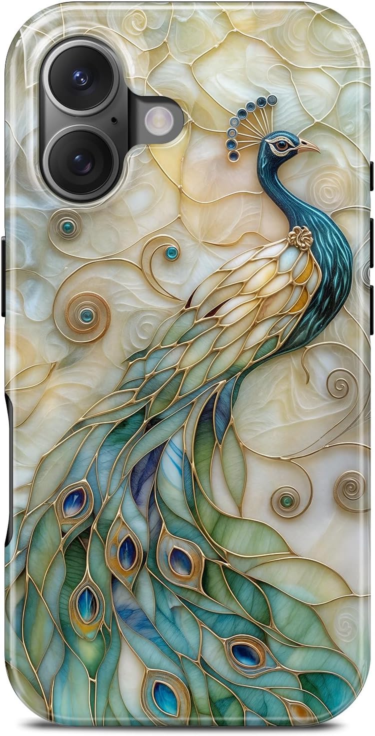 for iPhone 17 Case, Peacock Stained Glass Aesthetic Phone Case, Compatible with Magsafe, Trendy Cute Elegant Bird Magnetic Slim Shockproof Protective Women Girl Cover