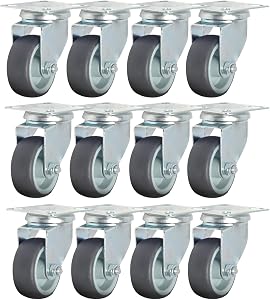 12 Pack 2 Inch Swivel Caster Wheels, Heavy Duty Rubber Plate Casters, Ball Bearing Low Profile Caster for Trolley Cart