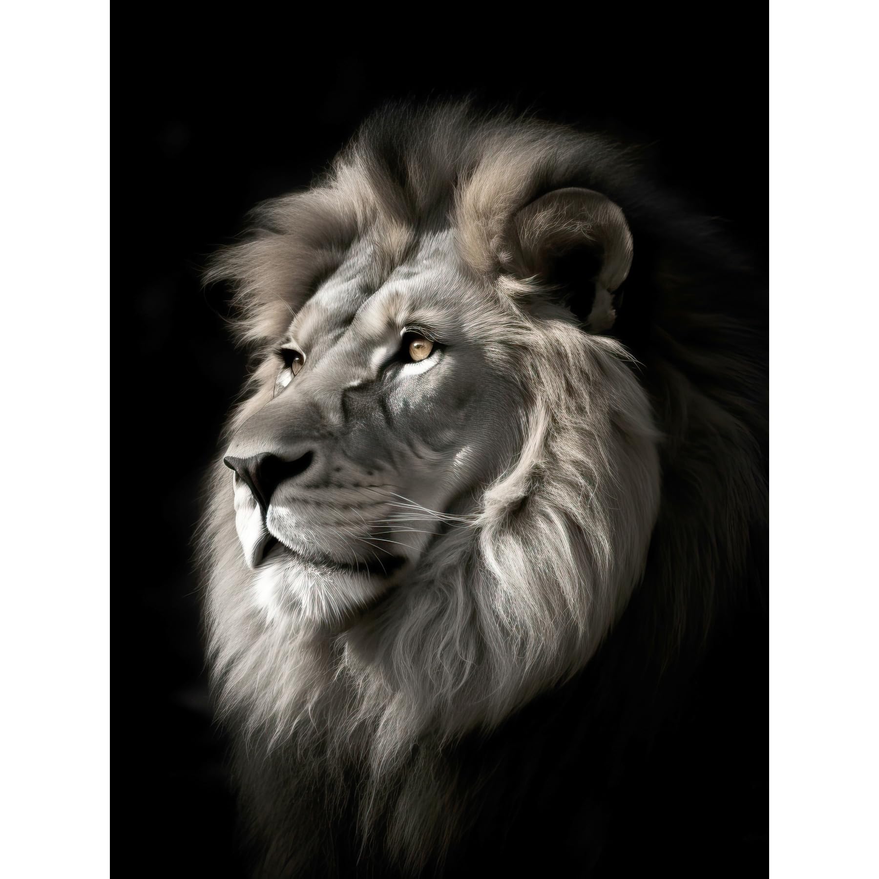 Artery8 Lion Head Portrait Dramatic Photograph Strong Leo Dark Atmospheric Light Large XL Wall Art Canvas Print