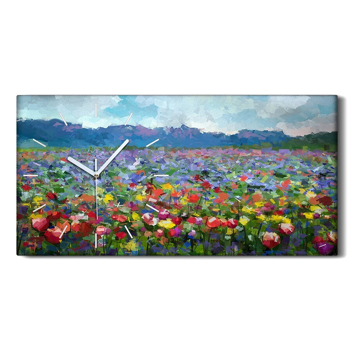 Horloge sur Toile Art Moderne Tableau Mural Fleurs Colorées 60x30cm