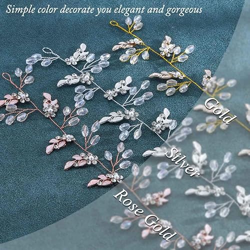 Miniatura 2 de Unicra Diadema larga con diamantes de imitación de cristal para mujeres y niñas (oro rosa)