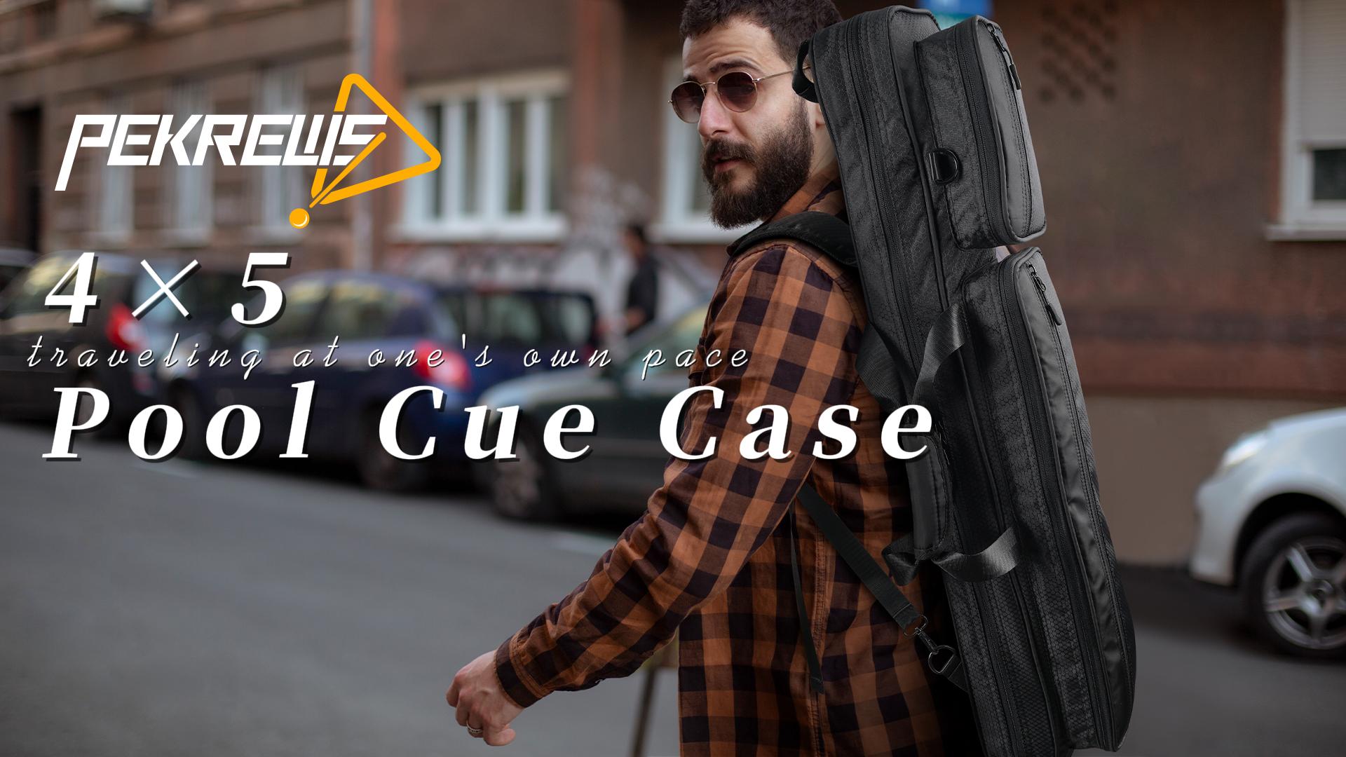 PEKREWS Pool Cue Case 4x5, Pool Stick Case with Multiple Pockets