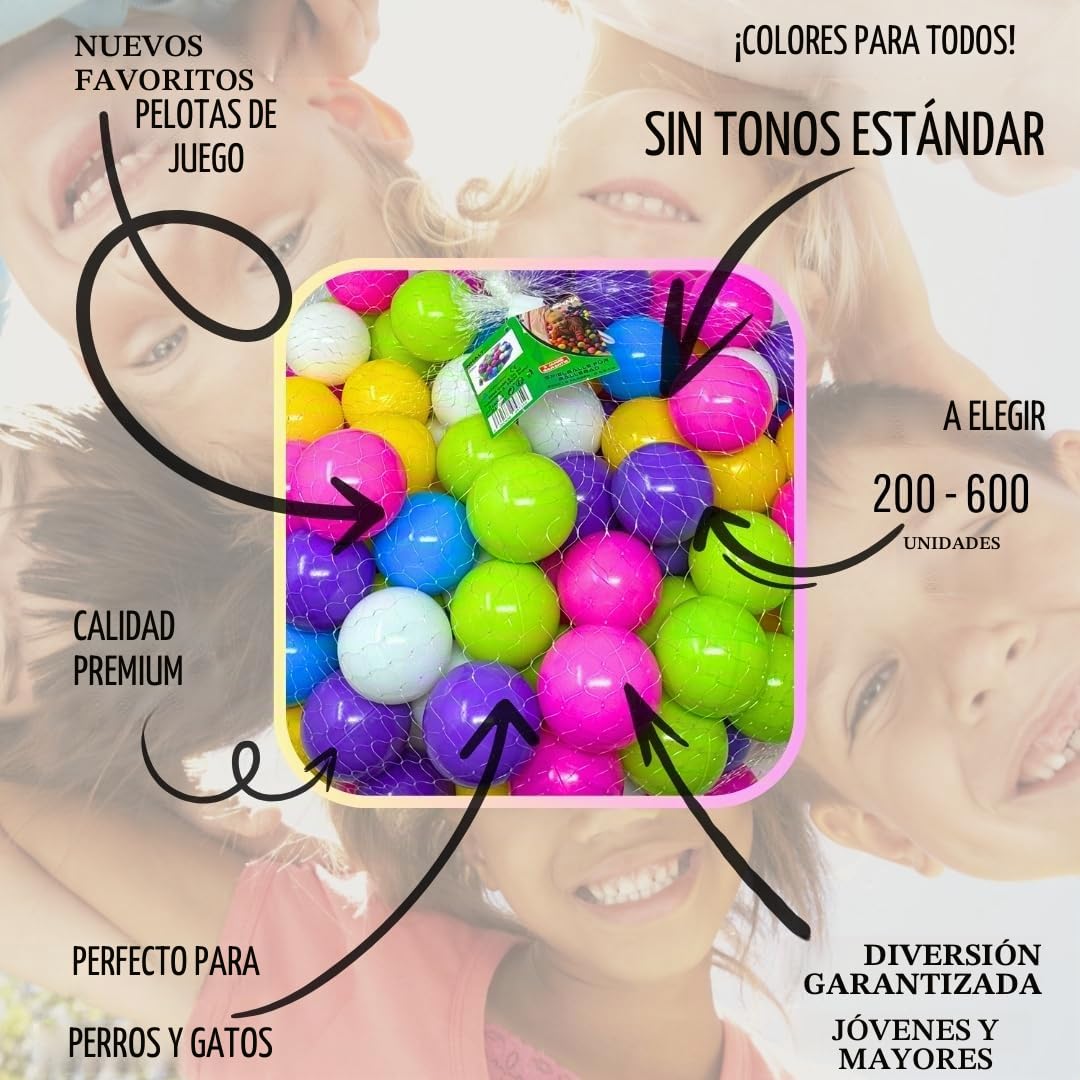 EKNA Pelotas de Juego de 5 cm de diámetro, 200 Unidades, Colores a Elegir para Piscina de Pelotas, Bolas de plástico de Colores