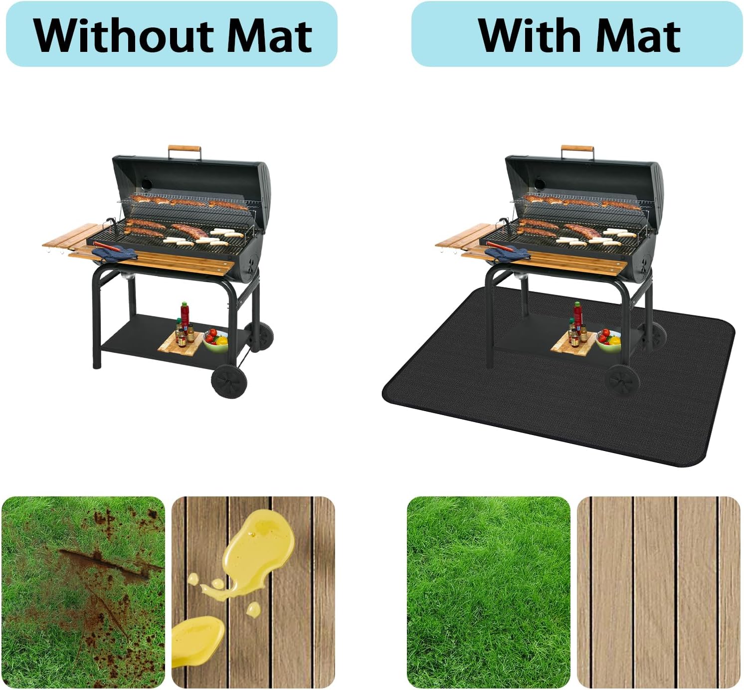 腰掛けヘルパー 70&times;48インチ 屋外グリル用グリルマット、屋外グリルデッキプロテクター用グリルマット、両面耐火グリルパッド、耐油防