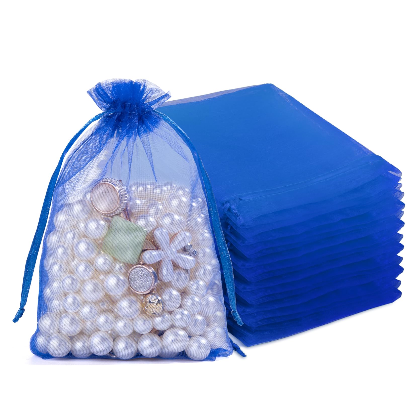 50 Pcs Organza Bags 4x6, Royal Blue Small Mesh Gift Bags Drawstring