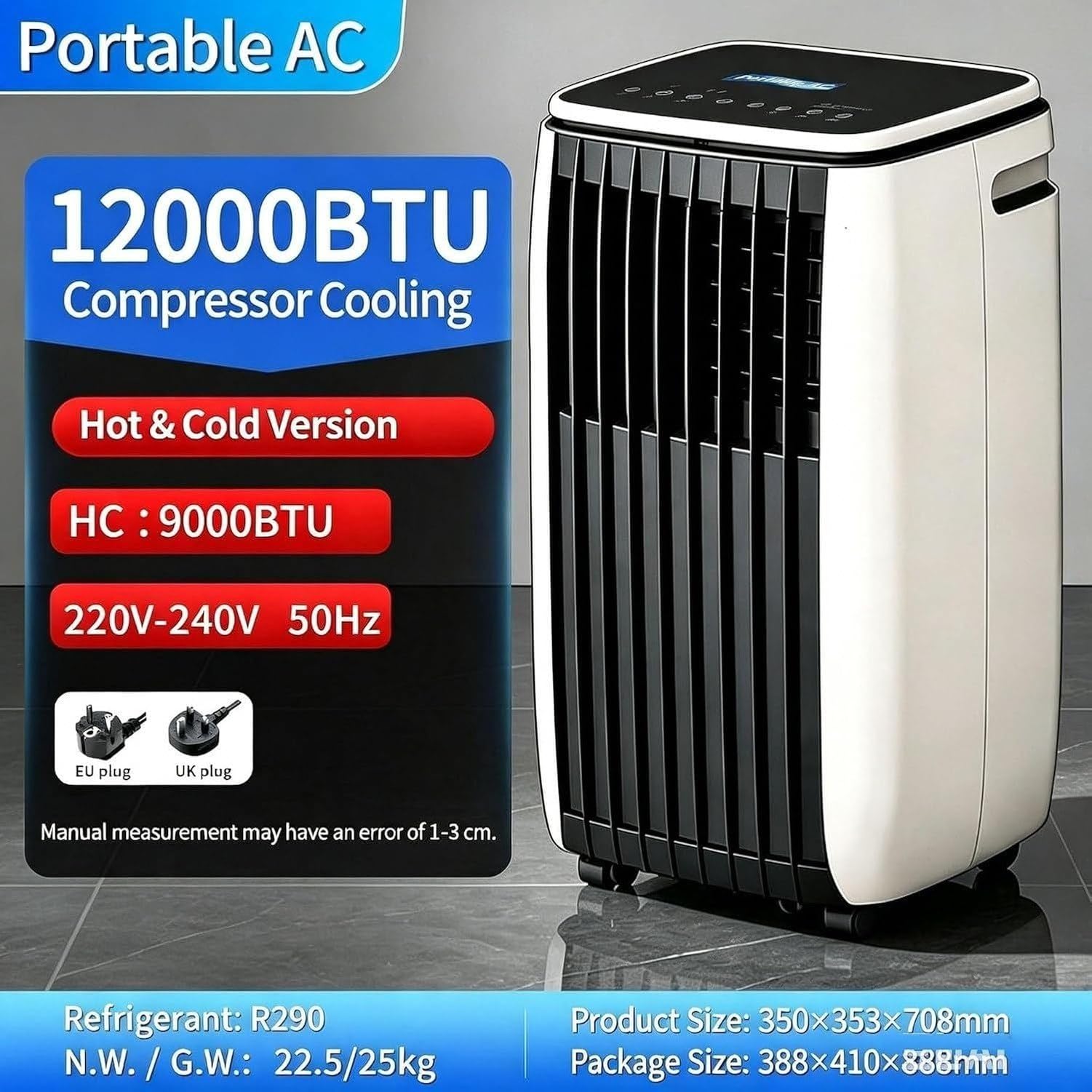 Aire Acondicionado Portátil 14000 BTU, 2 en 1 Frío y Calor, Unidad Móvil Autónoma con Ruedas y Mando a Distancia, Equipo de Clima para Todo el Año, C+hot & Cold 12000 Btu, C+Hot & Cold 12000 BTU