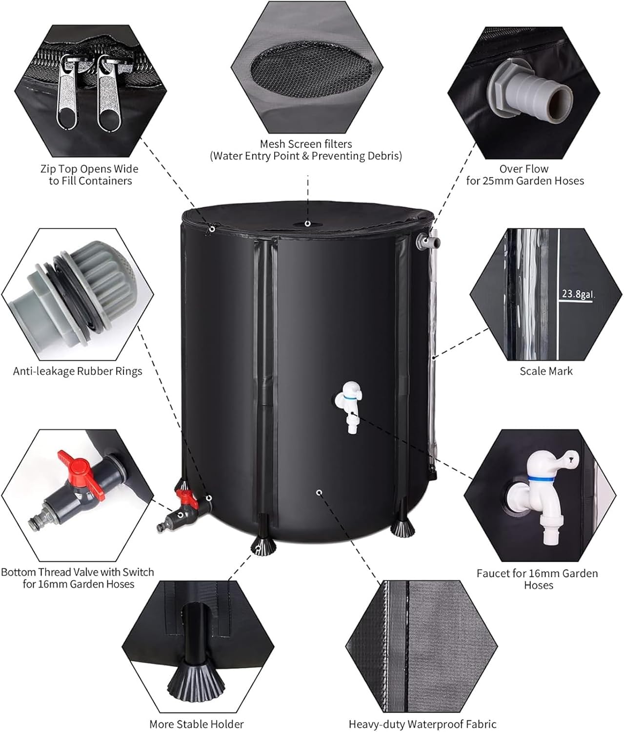 Eco-Friendly Rain Barrel，Outdoor Rain Collection Bag，Rain Barrel Water Collector， Portable Storage Tank, Water Storage Tank,for Garden, Patio(Green,1000L)