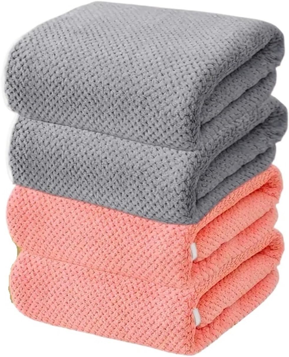 4Pcs Oversized Bath Towel Set - 90x180cm, Soft & Highly Absorbent, Ideal for Home Bathrooms, Hotels & Spas(Pink2pcs Grey2pcs)