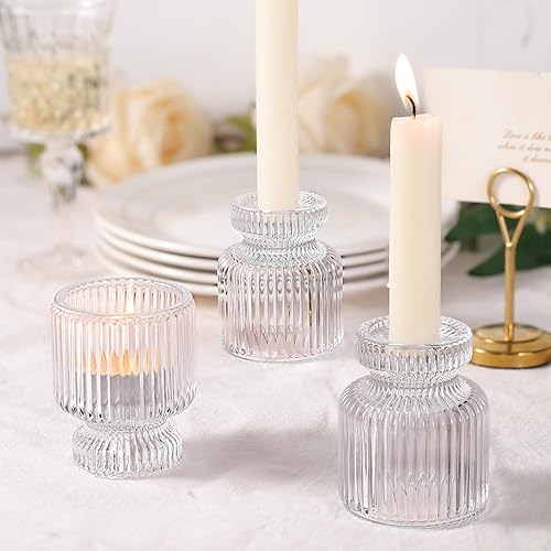 Miniatura 5 de DARJEN 12 portavelas de cristal, portavelas cónicos transparentes, portavelas votivas para centros de mesa, bodas, cenas, decoración del hogar