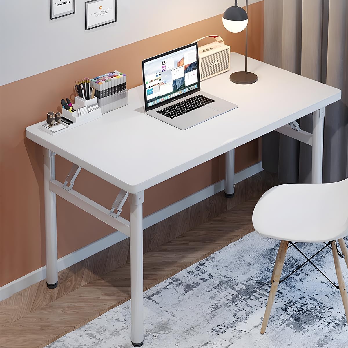 Escritorio de computadora sin ensamblaje, Mesa de Estudio y Escritura Mesa pliante ahorradora de Espacio para Sala de Estar, Oficina en casa