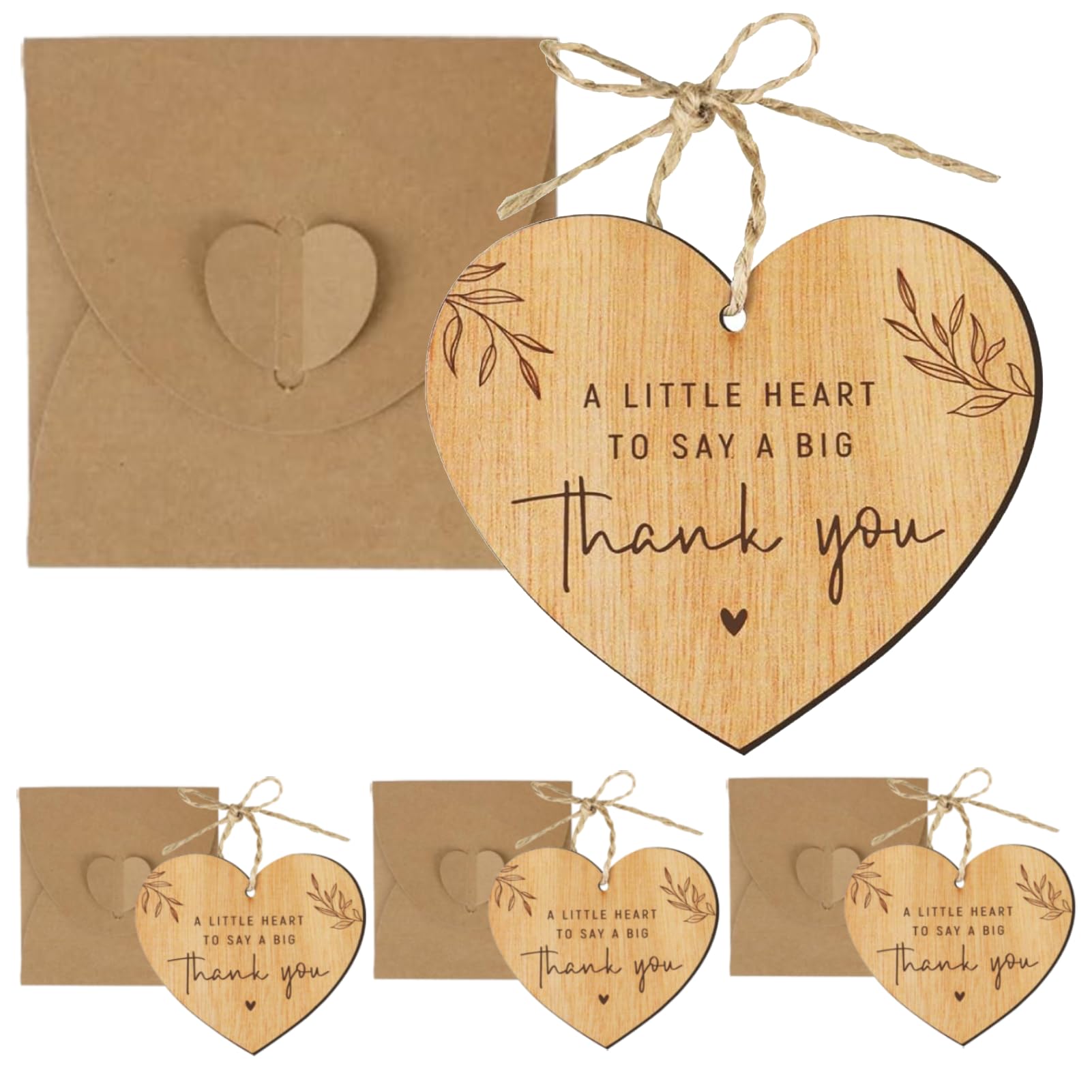 Zocipro 4pcs Thank You Cards with Wooden Heart Plaque – 'A Little Heart to Say A Big Thank You', thank you Gifts with Envelopes and Hemp Rope for Women Teacher Mentor Nurse Doctor Wedding Christmas