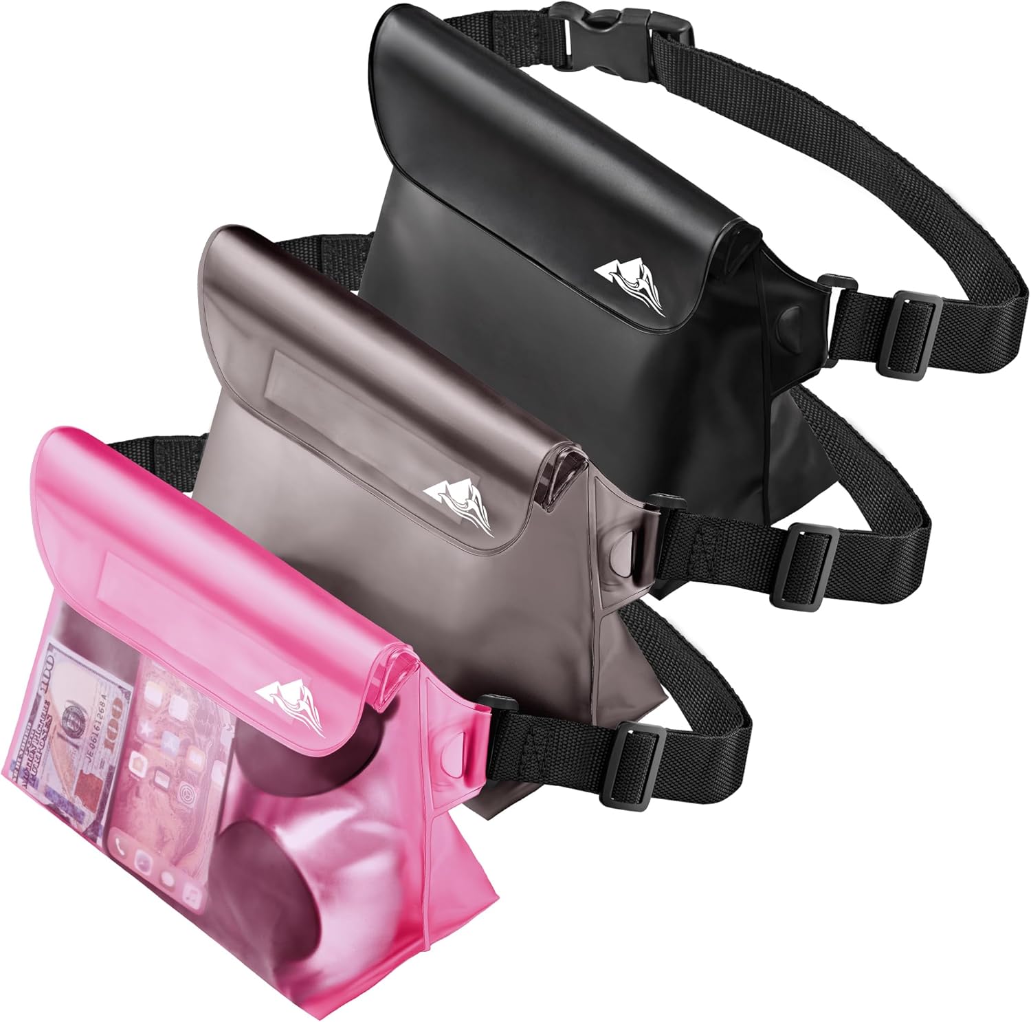 HEETA 3-Pack Waterproof Pouch with Waist Strap, Screen Touchable Dry Bag with Adjustable Belt for Phone Valuables for Kayaking Swimming Snorkeling Boating Fishing Surfing Beach (Black, Grey & Pink) HEETA 3-Pack Waterproof Pouch with Waist Strap, Screen Touchable Dry Bag with Adjustable Belt for Phone Valuables for Kayaking Swimming Snorkeling Boating Fishing Surfing Beach (Black, Grey & Pink)