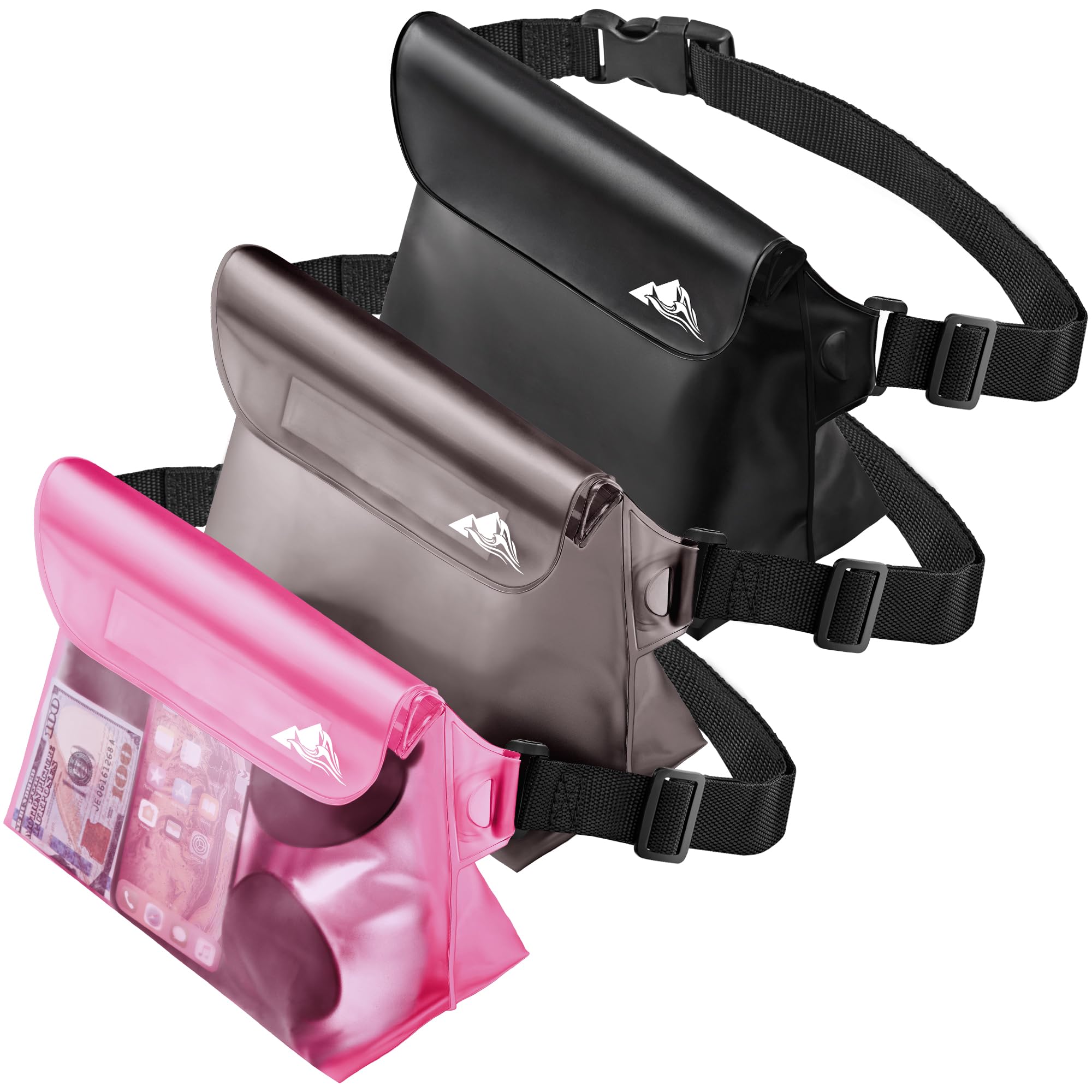 HEETA 2/3/4 Pack Waterproof Pouch with Waist Strap, Screen Touchable Dry Bag with Adjustable Belt for Phone Valuables for Kayaking, Swimming,