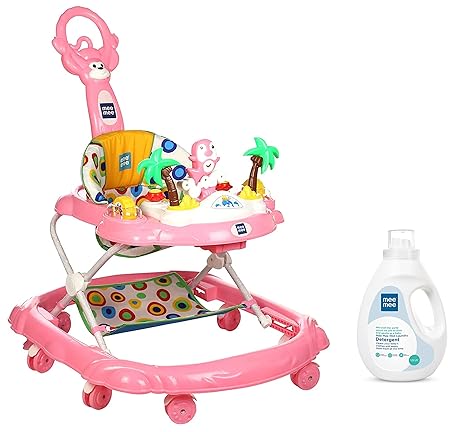 Mee Mee Simple Step Baby Walker with Parental Push Handle, Foot Mat & Stopper for Baby Boys & Baby Girls from 12 Months/1 Year (Pink) & Mee Mee Anti-Bacterial Baby Laundry Detergent(1.5 Litre)