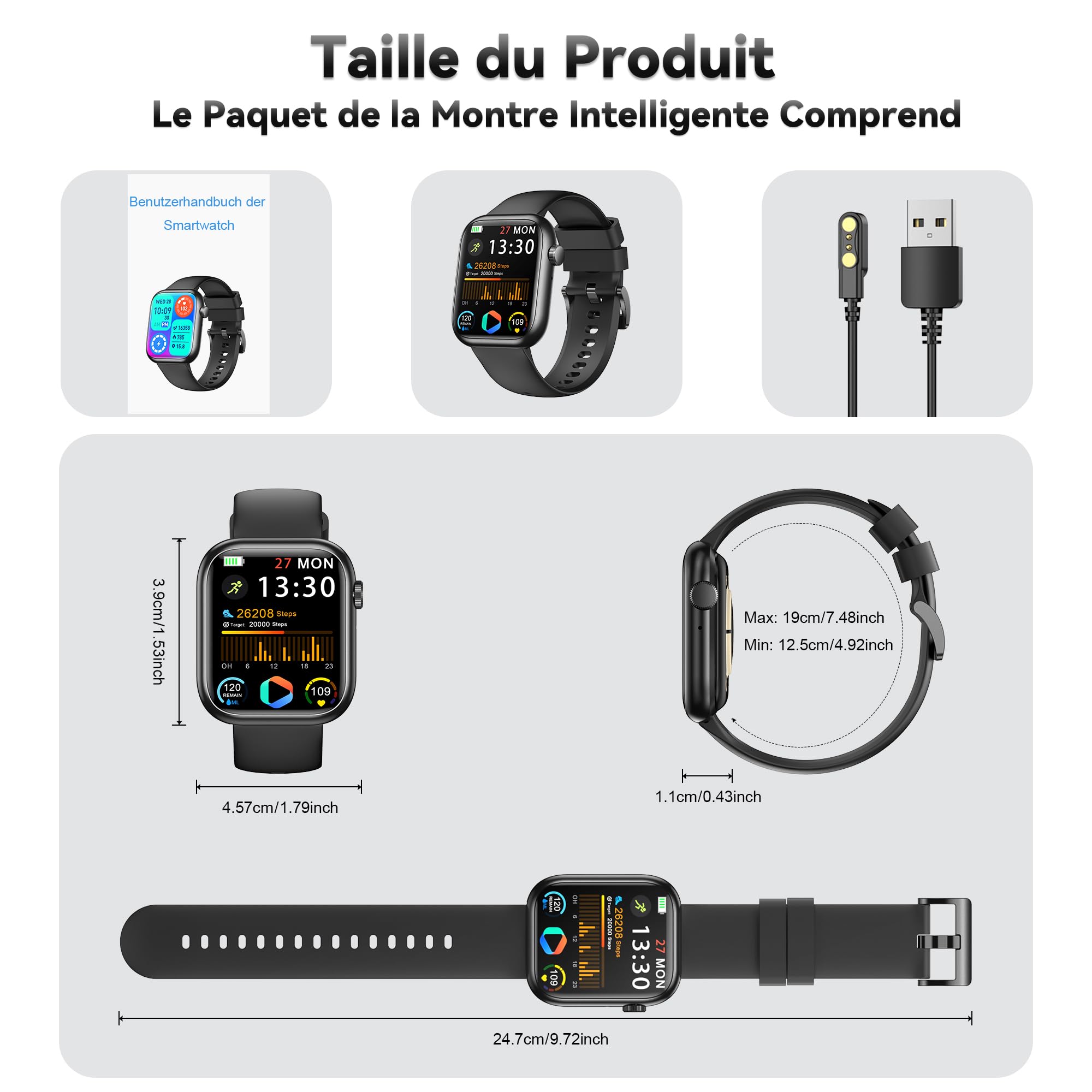 Smartwatch Damen Herren 1.83" HD Fitness Tracker mit Schrittzähler Blutdruckmessung Pulsuhr Telefonfunktion Schlaftracker 120+ Sportmodi IP68 Wasserdicht für iPhone Android